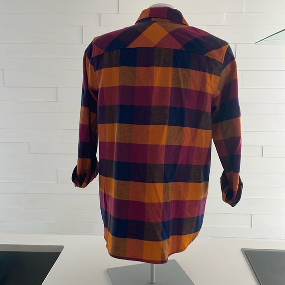 S Plaid button down long sleeve women’s top 100% cotton purple/pink/orange/navy - Picture 3 of 10